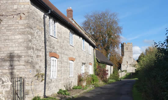 Lane at Weston Bampfylde leading to Holy Cross church